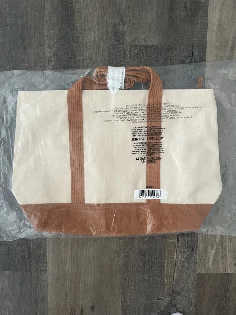 Authentic Ralph Lauren Cream Canvas Tote with Tan Accents